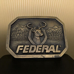 Vintage Federal Ammunition 1970-80s Brass Belt Buckle Deer Buck Cast Hunter Gift